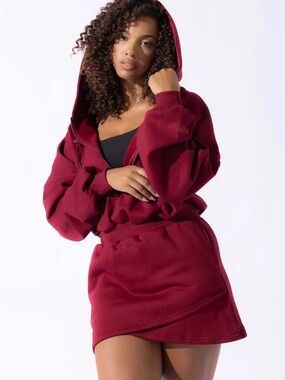 POPFLEX Maroon Hooded Sweatshirt Dress